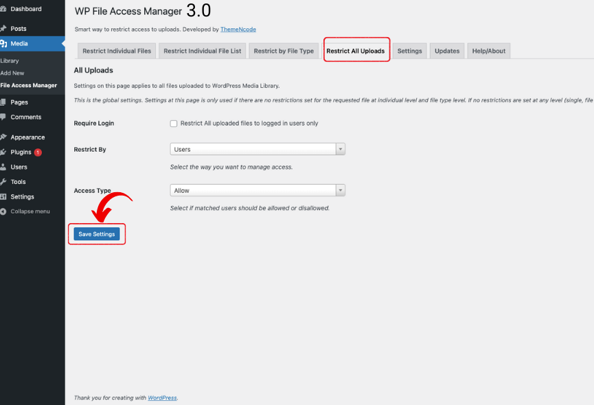 Restrictions For All Uploaded Files under this plugin