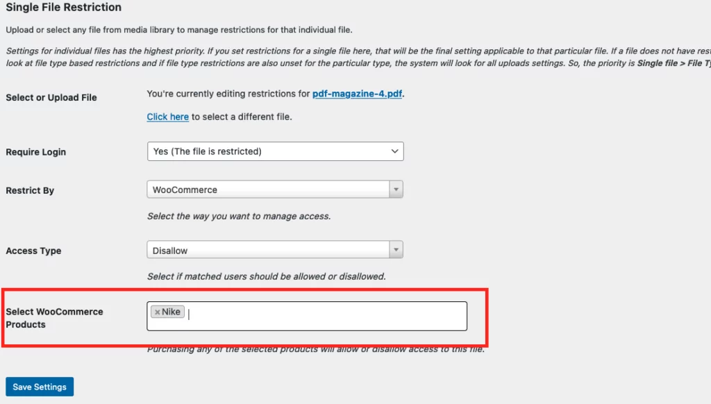 Select-WooCommerce Product-to-restrict-media-file