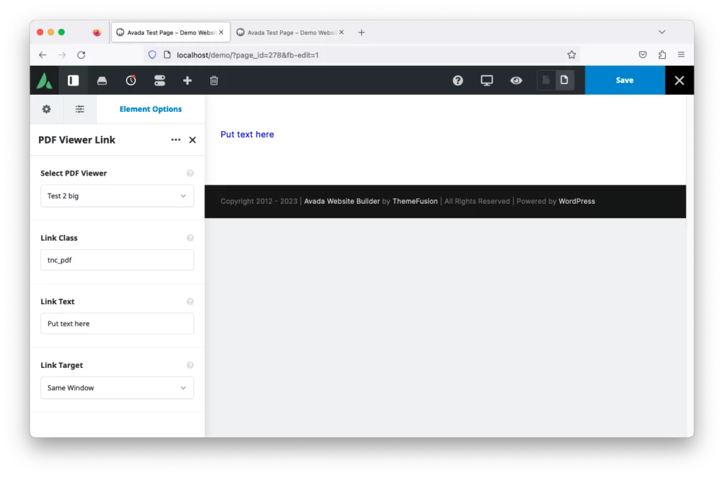 Avada PDF Viewer link widget