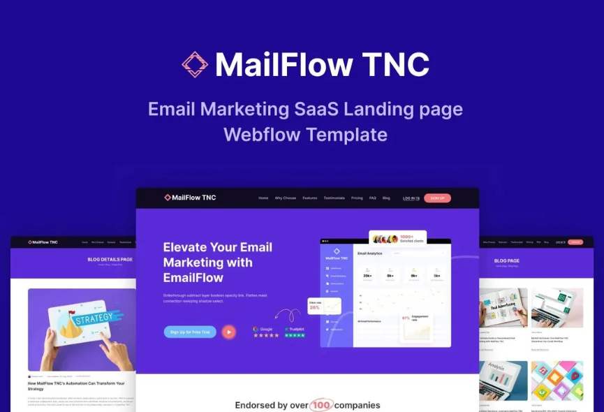 MailFlow TNC – New Webflow SaaS Template with Preview video