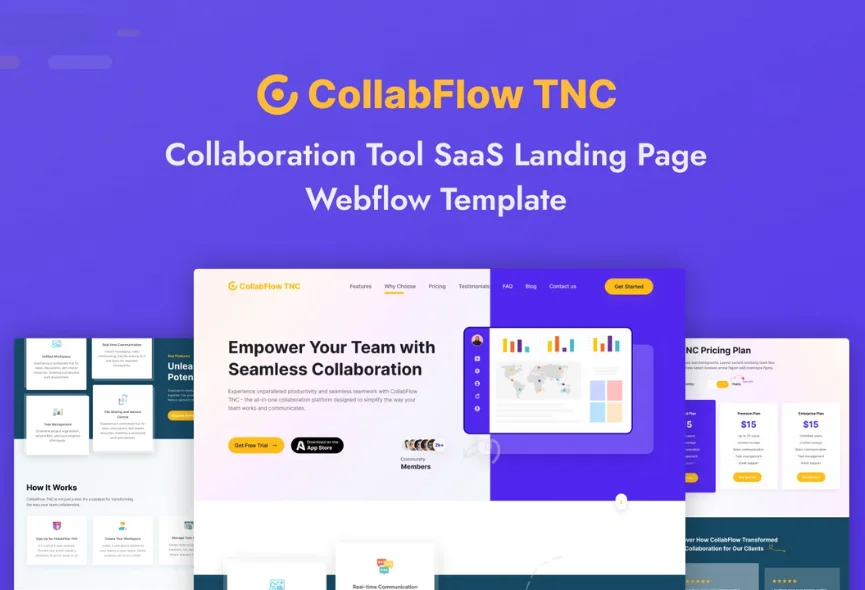 CollabFlow TNC – New Webflow SaaS Template
